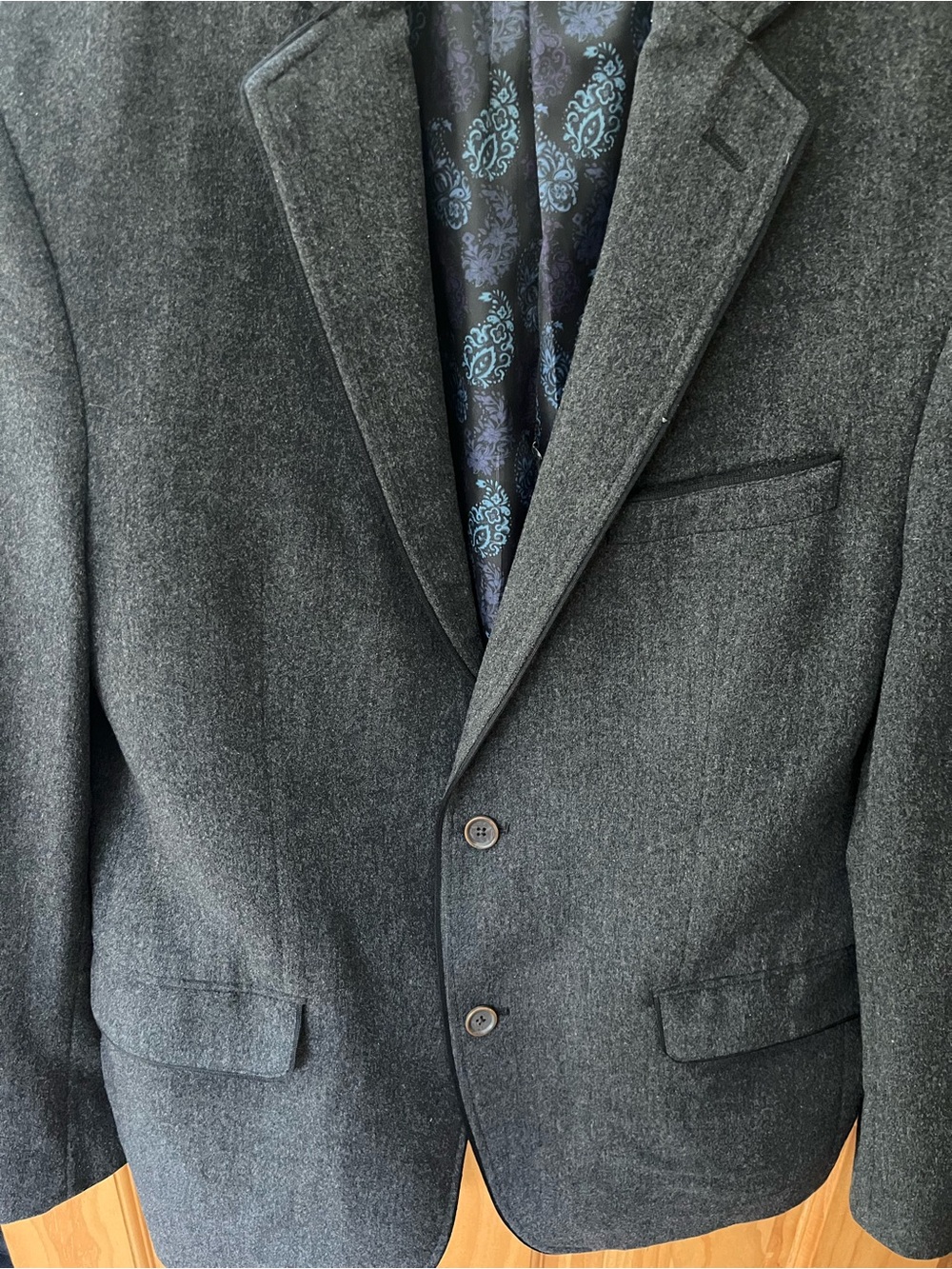 TALLIA Charcoal Gray Wool-Blend Sport Coat with Paisley Lining